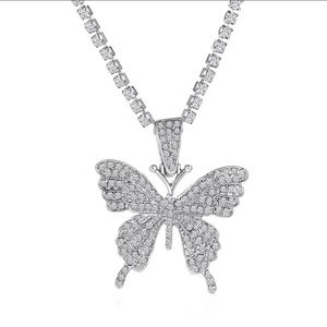 Silver rhinestone butterfly necklace